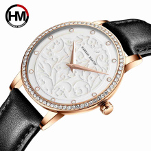 Hannah martin 1073 Women Quartz Watch Flower Pattern Luxury Wristwatches Leather Strap